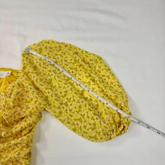 All In Favor Sasha Ruched Mini Dress Women's XS Yellow Puff Sleeve Coquette - Picture 8 of 15